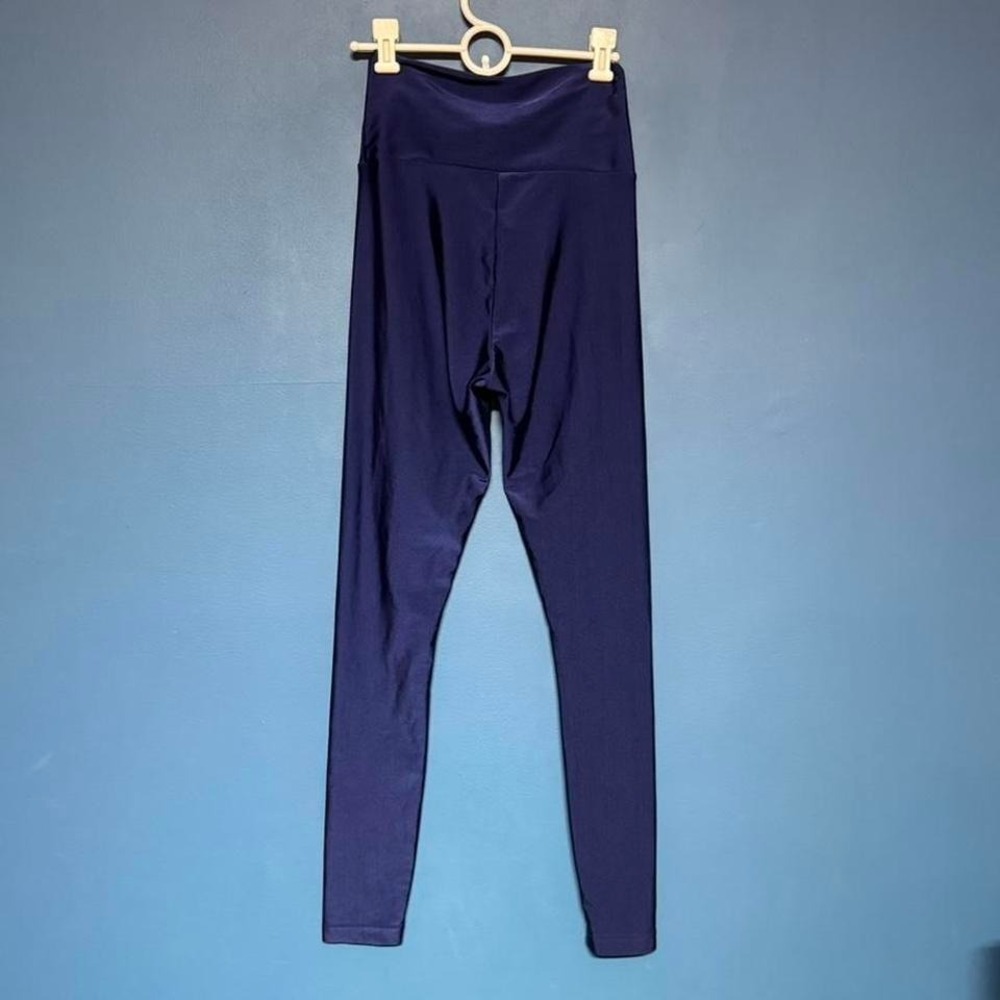 Y2K American Apparel Shiny Leggings Women's Size Large Navy Blue High Rise - Picture 3 of 8